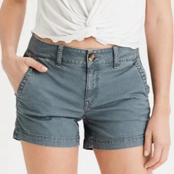 American Eagle Outfitters Pants - American Eagle Gray Khaki Super Stretch Midi Shorts US 2